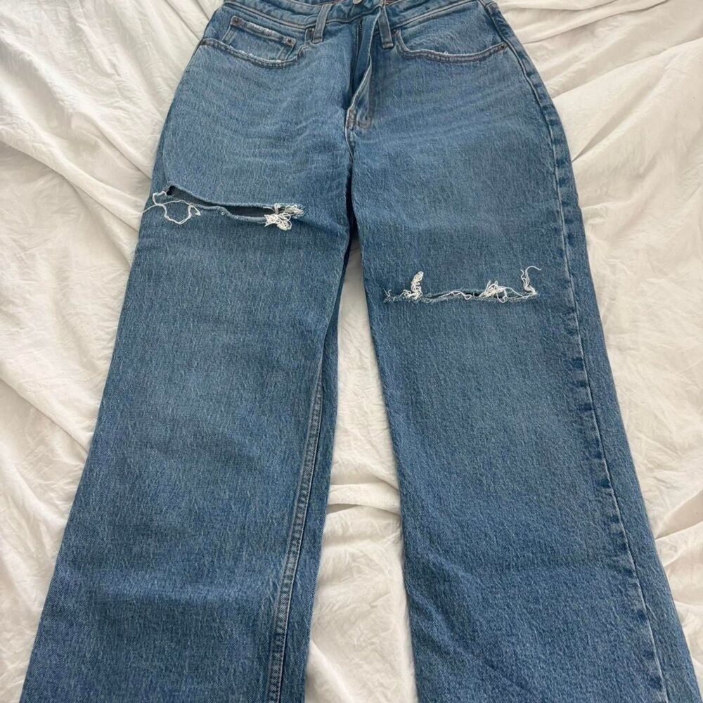 ABERCROMBIE&FITCH Distressed 90's Relaxed Sz 25 Women's Blue Medium Wash Jeans